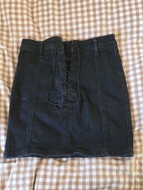 Adam Levine Collection Black Lace-Up Denim Mini Skirt